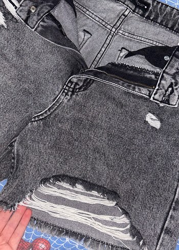 Gri Mini Denim Şort - Görsel 3