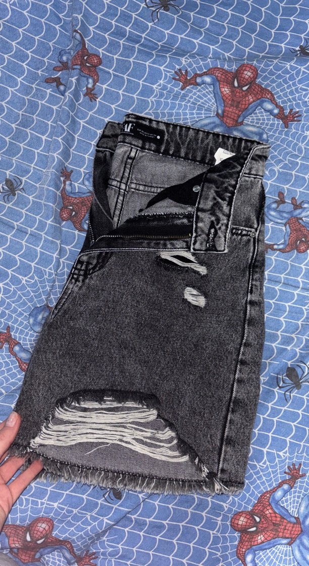 Gri Mini Denim Şort - Görsel 5