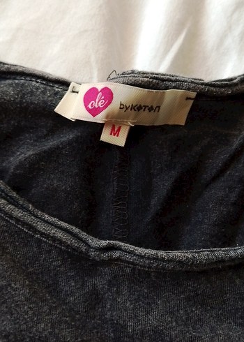 Gri Kısa Kollu Hamile Keten Tişört - Görsel 2