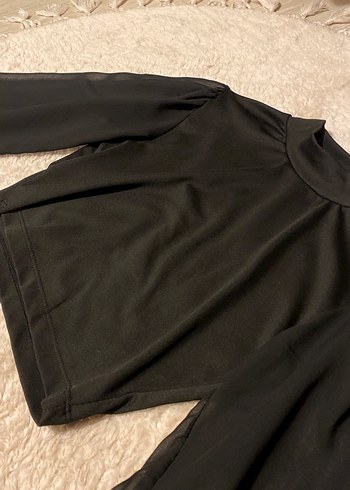 Siyah Uzun Kollu Yüksek Yakalı Crop Bluz - Görsel 2