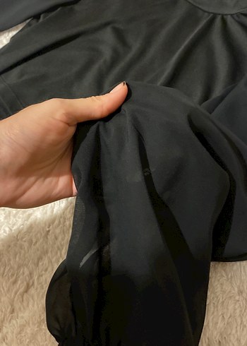Siyah Uzun Kollu Yüksek Yakalı Crop Bluz - Görsel 3