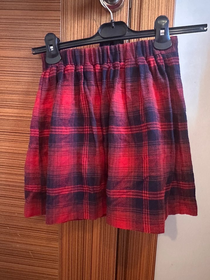 Çocuk Kırmızı Ekose Midi Etek 9-10 yaş - Görsel 4
