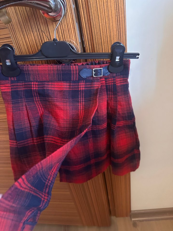 Çocuk Kırmızı Ekose Midi Etek 9-10 yaş - Görsel 2