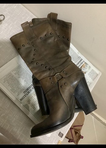 Hotiç Tokalı Kahverengi Deri Kadın Dizüstü Çizme - Görsel 4