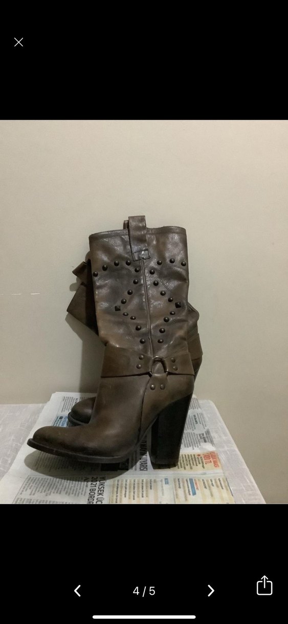 Hotiç Tokalı Kahverengi Deri Kadın Dizüstü Çizme - Görsel 2