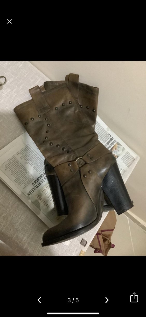 Hotiç Tokalı Kahverengi Deri Kadın Dizüstü Çizme - Görsel 4