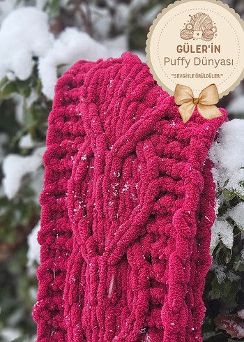 kendinden kalp desenli puffy atkı - Görsel 5