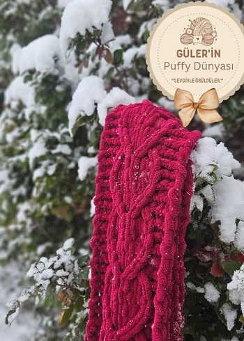 kendinden kalp desenli puffy atkı - Görsel 4