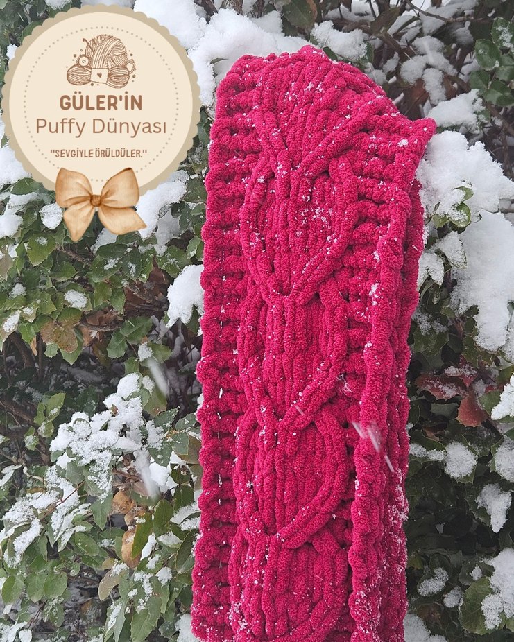 kendinden kalp desenli puffy atkı - Görsel 3