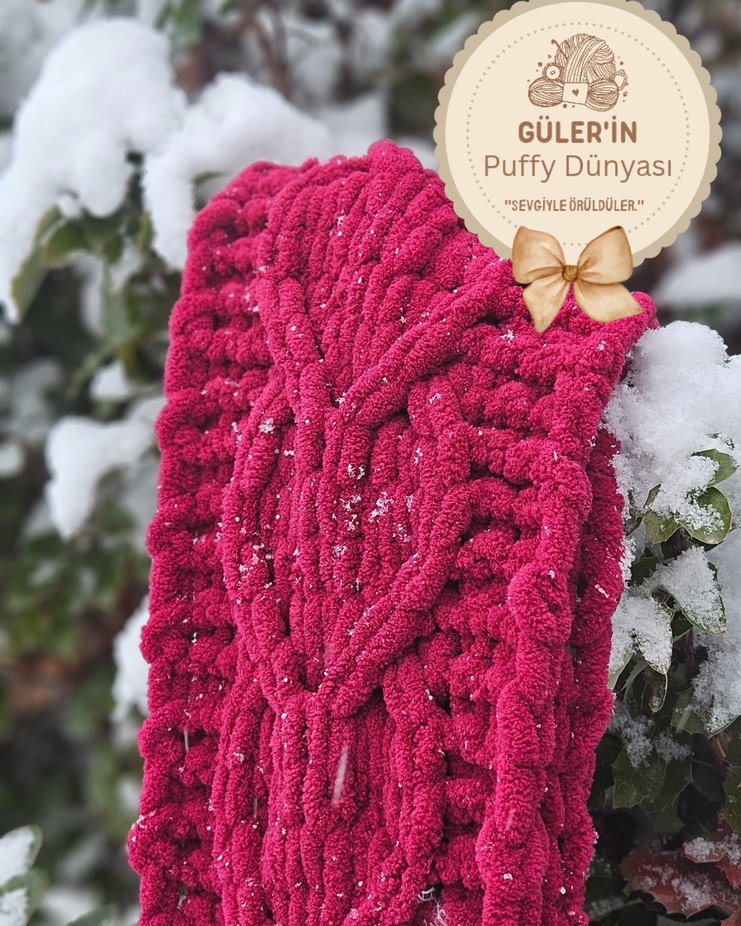 kendinden kalp desenli puffy atkı - Görsel 5