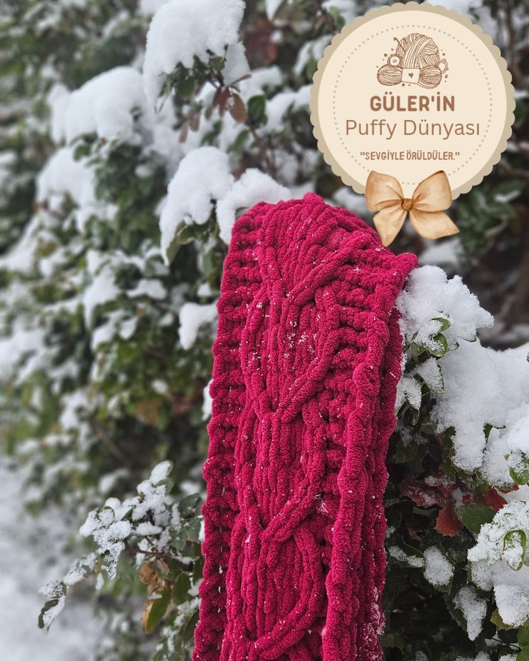 kendinden kalp desenli puffy atkı - Görsel 4