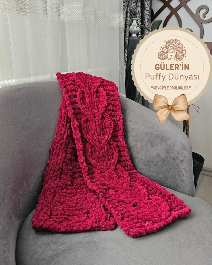 kendinden kalp desenli puffy atkı - Görsel 2