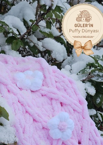 çiçekli puffy atkı - Görsel 4