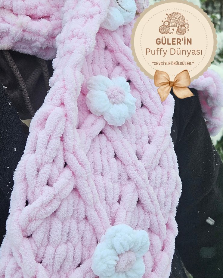 çiçekli puffy atkı - Görsel 2