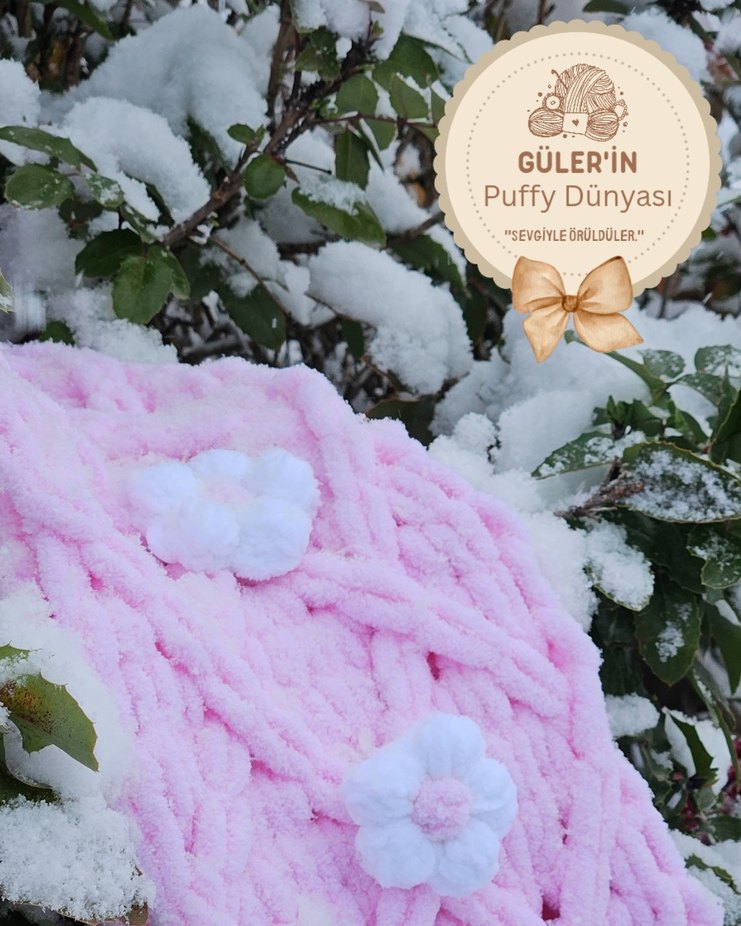 çiçekli puffy atkı - Görsel 4