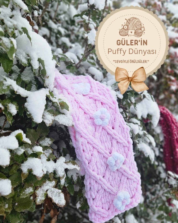 çiçekli puffy atkı - Görsel 3