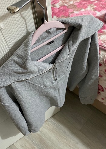 Gri Yarım Fermuarlı Kadın Sweatshirt - Görsel 5