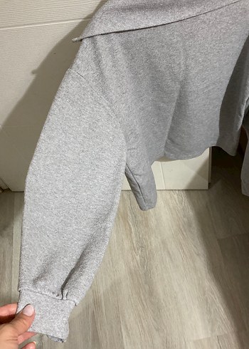 Gri Yarım Fermuarlı Kadın Sweatshirt - Görsel 4