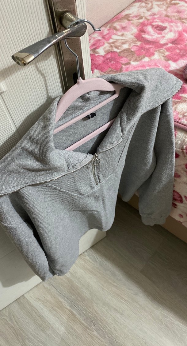 Gri Yarım Fermuarlı Kadın Sweatshirt - Görsel 5