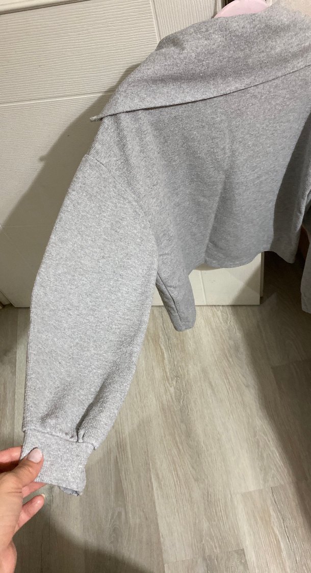 Gri Yarım Fermuarlı Kadın Sweatshirt - Görsel 4