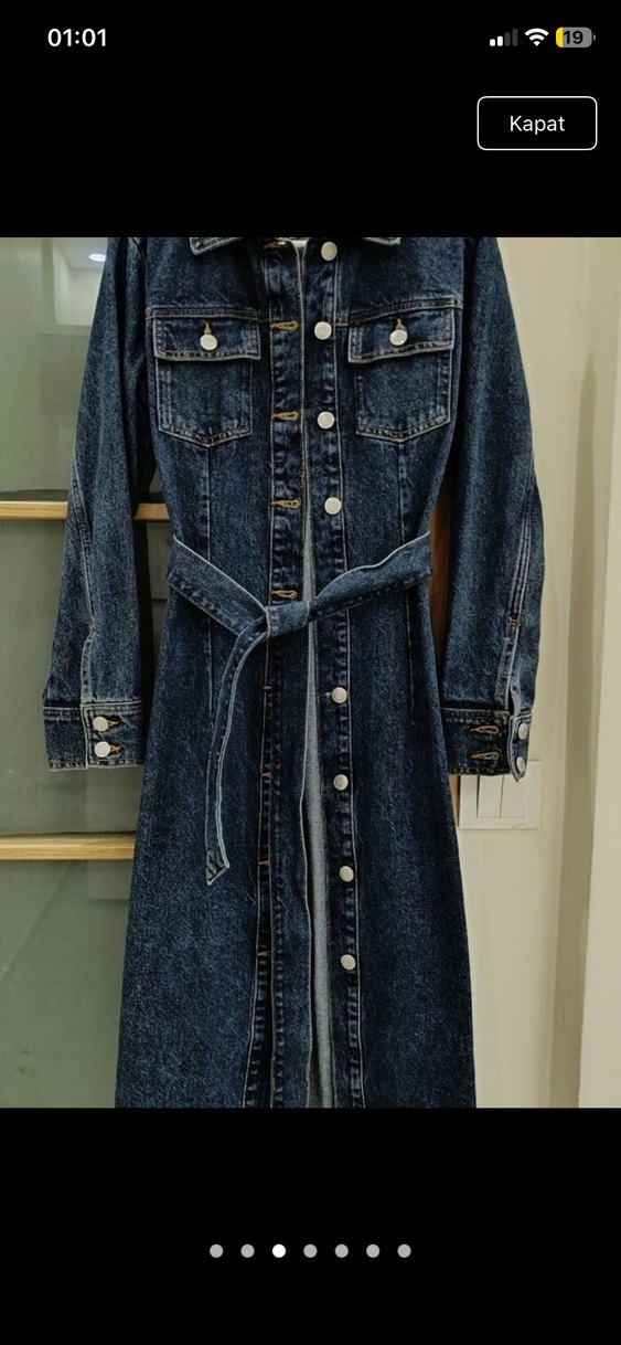 Kadın Lacivert Uzun Kot Ceket - Görsel 3