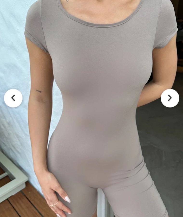 Eyyo Bej Kısa Kollu Mini Tulum - Görsel 2