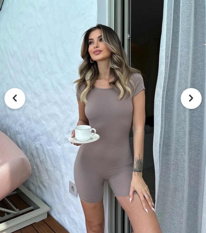 Eyyo Bej Kısa Kollu Mini Tulum - Görsel 3