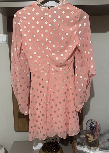 Puantiyeli Pembe Bohem Midi Elbise - Görsel 3