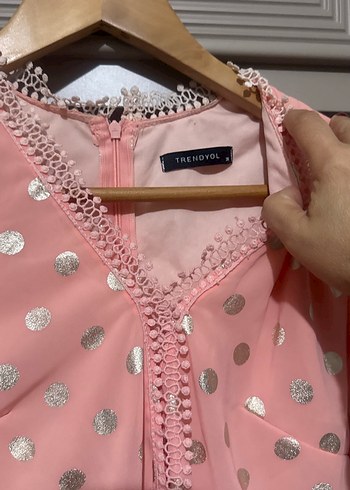 Puantiyeli Pembe Bohem Midi Elbise - Görsel 2