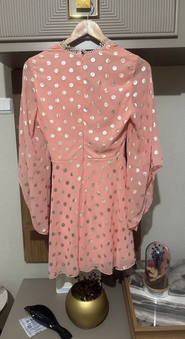 Puantiyeli Pembe Bohem Midi Elbise - Görsel 3