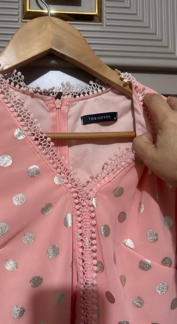 Puantiyeli Pembe Bohem Midi Elbise - Görsel 2