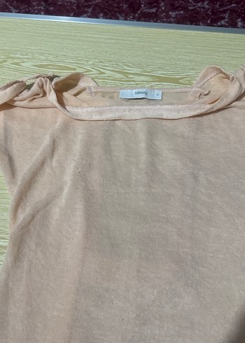 Bej Kız Çocuk Keten Kısa Kollu Tişört - Görsel 3