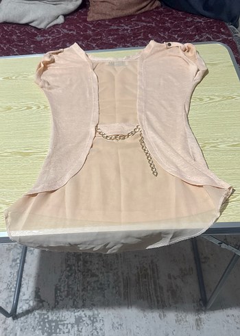 Bej Kız Çocuk Keten Kısa Kollu Tişört - Görsel 2