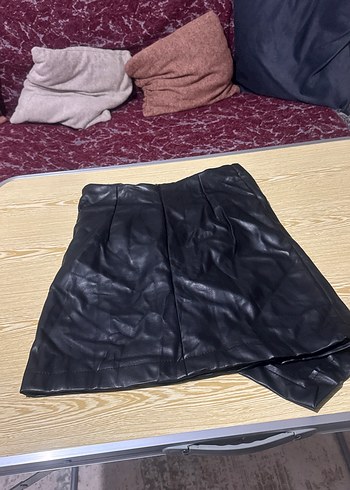 Drapeli Siyah Deri Midi Etek - Görsel 2