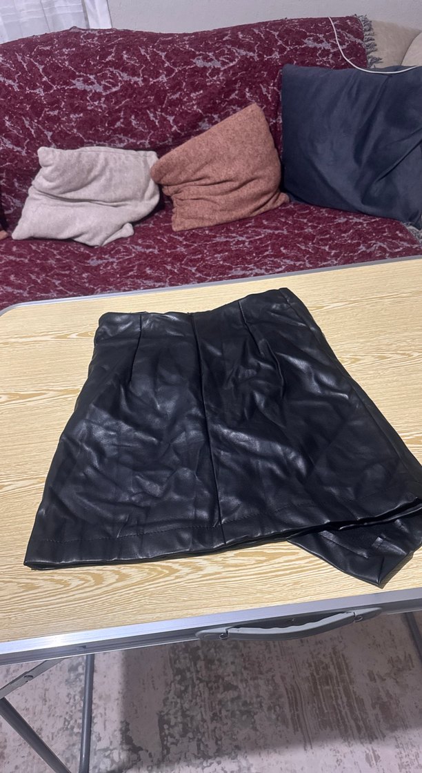 Drapeli Siyah Deri Midi Etek - Görsel 2