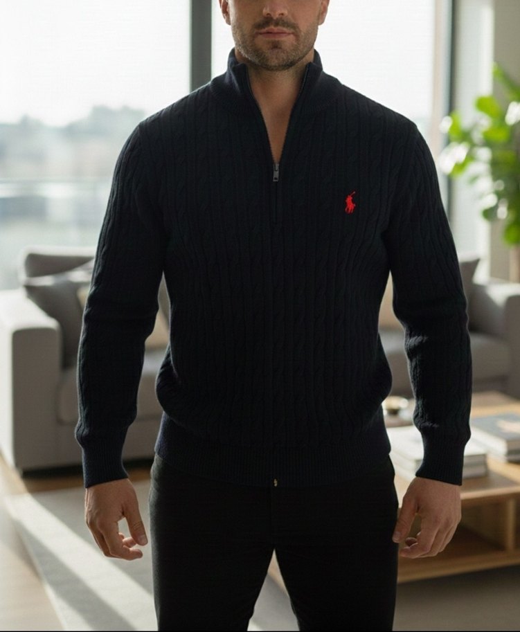 Beyaz Yarım Fermuarlı Yünlü Erkek Kazak - Görsel 2