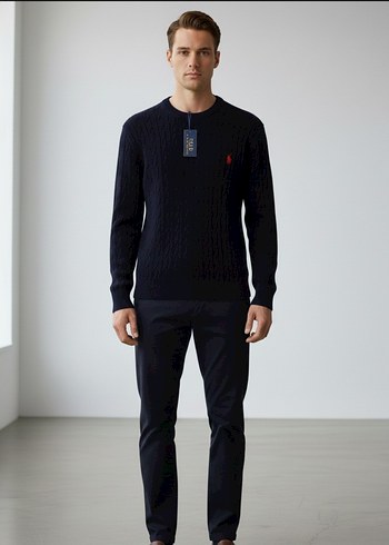 Erkek Beyaz Pamuklu Örgü Kazak - Görsel 3