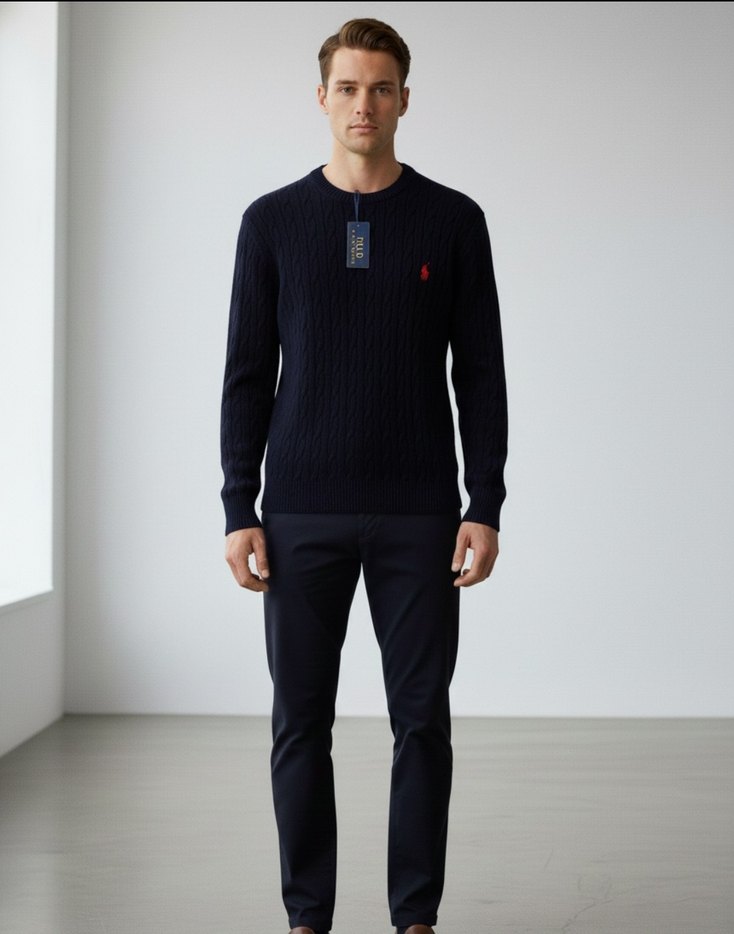 Erkek Beyaz Pamuklu Örgü Kazak - Görsel 3