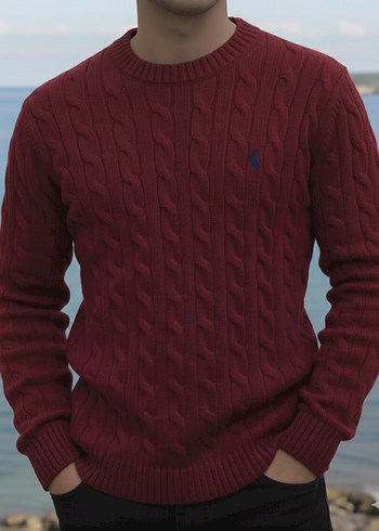 Bordo Erkek Triko Bisiklet Yaka Kazak - Görsel 4