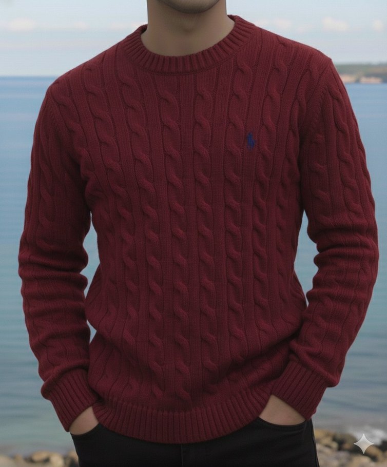 Bordo Erkek Triko Bisiklet Yaka Kazak - Görsel 4