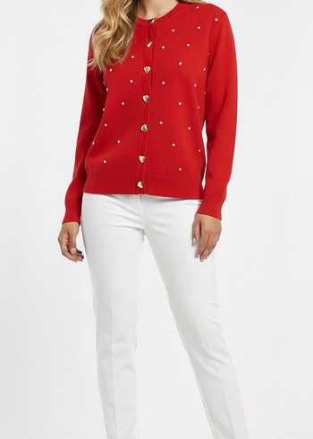 Düğmeli Taşlı Siyah Kadın Triko Hırka - Görsel 2