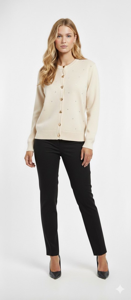 Düğmeli Taşlı Siyah Kadın Triko Hırka - Görsel 3