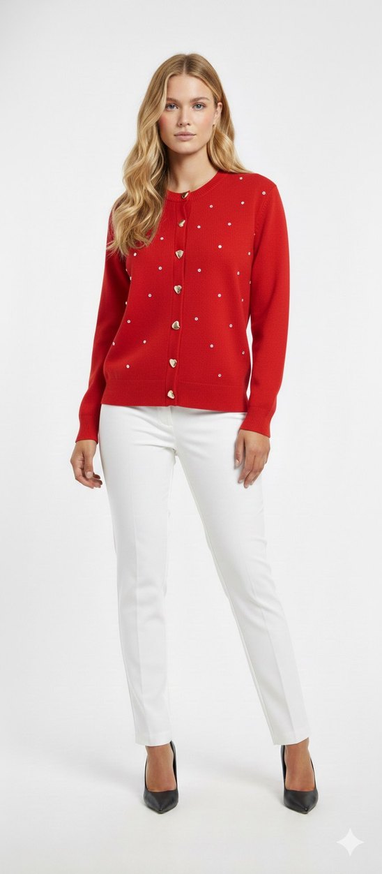 Düğmeli Taşlı Siyah Kadın Triko Hırka - Görsel 2