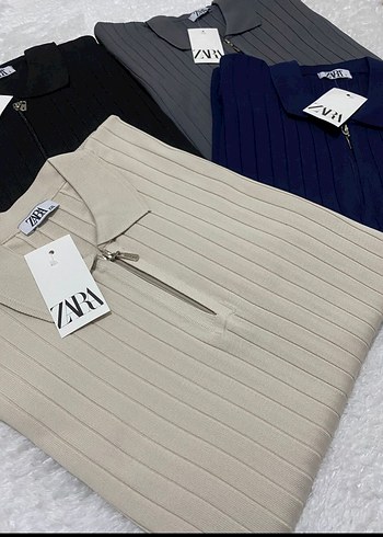 Gri Fermuarlı Polo Yaka Kısa Kollu Kazak - Görsel 2