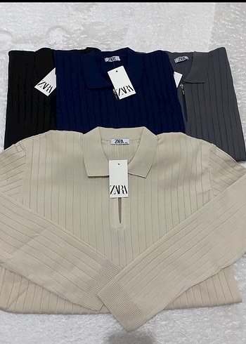 Gri Fermuarlı Polo Yaka Kısa Kollu Kazak - Görsel 3