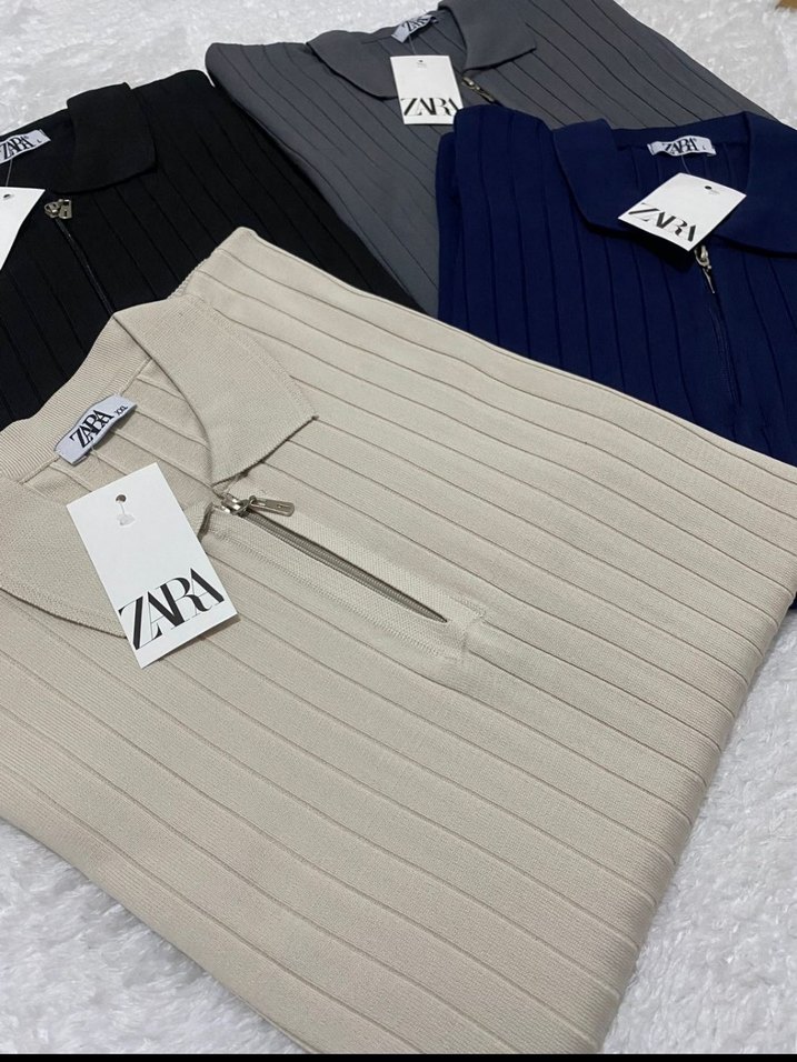 Gri Fermuarlı Polo Yaka Kısa Kollu Kazak - Görsel 2