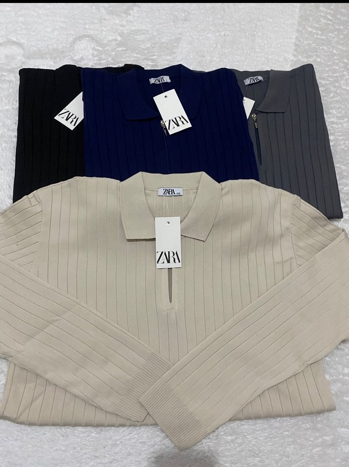 Gri Fermuarlı Polo Yaka Kısa Kollu Kazak - Görsel 3