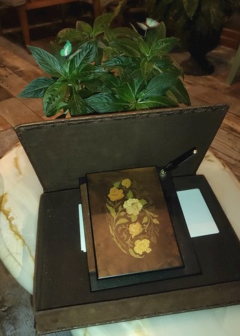 Çiçek Desenli Ahşap Kapaklı masa üstü dolma kalem Antika - Görsel 3