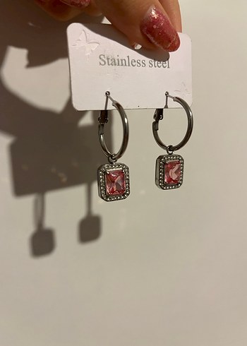 pembe taşlı coquette küpe çelik - Görsel 2