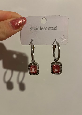 pembe taşlı coquette küpe çelik - Görsel 3